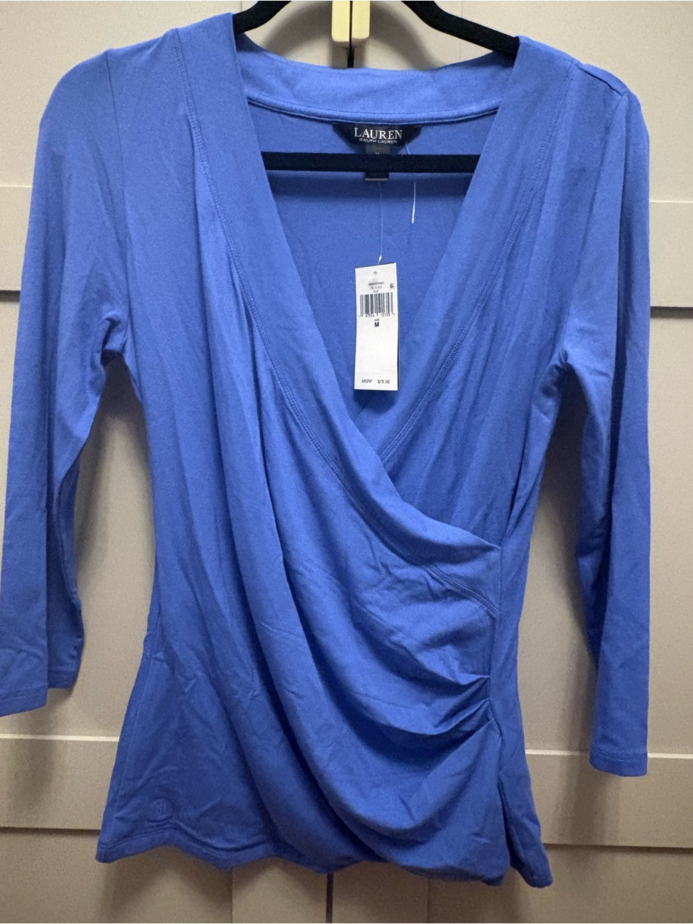 Ralph Lauren Blue Wrap-Front Long Sleeve Top